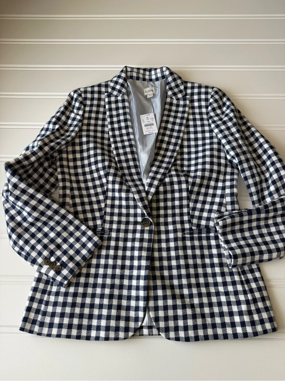 J.CREW Gingham Linen Blend Holland Blazer Navy Jacket Suit Women 6 NEW 1969